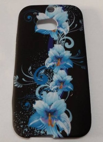 Силиконов гръб ТПУ за HTC ONE M8 / HTC ONE 2 черен със сини цветя